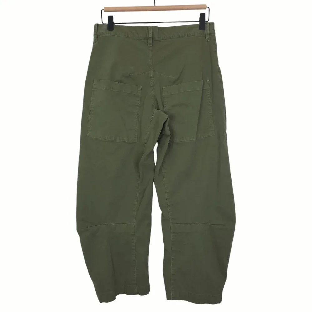 Nili Lotan Shon Pant Camo Green Twill Cotton Barrel Leg Cropped Hemmed Size 0 - Picture 7 of 10